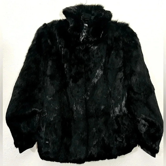 Vintage Split End Black Rabbit Fir Coat Size M - Picture 1 of 5